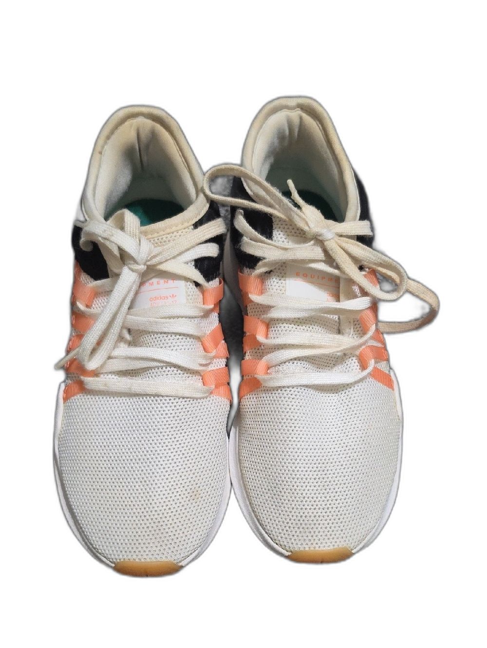 adidas White Sneakers with Peach Accents and Black Heel
